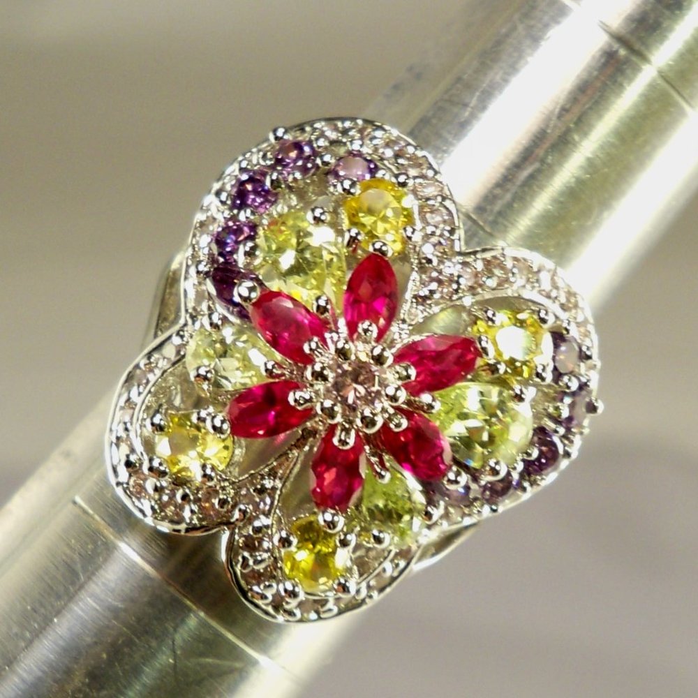 NEW Suzanne Somers Butterfry, Multicolored Cubic Zirconias Silver *Ring